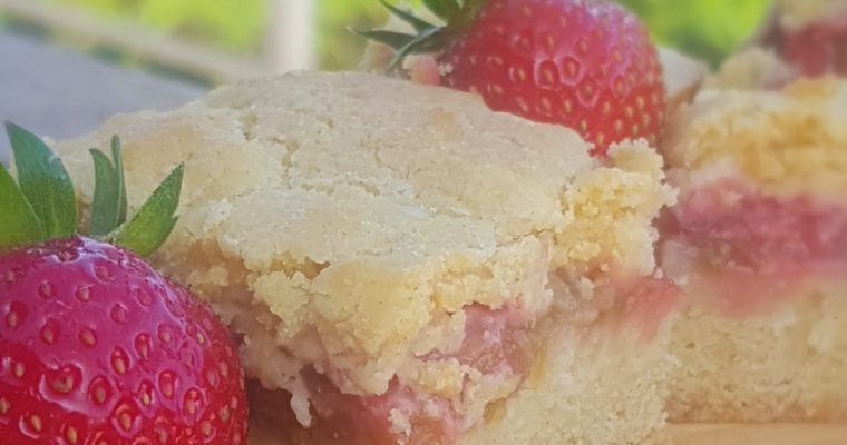 Strawberry & Rhubarb Shortcake Slice