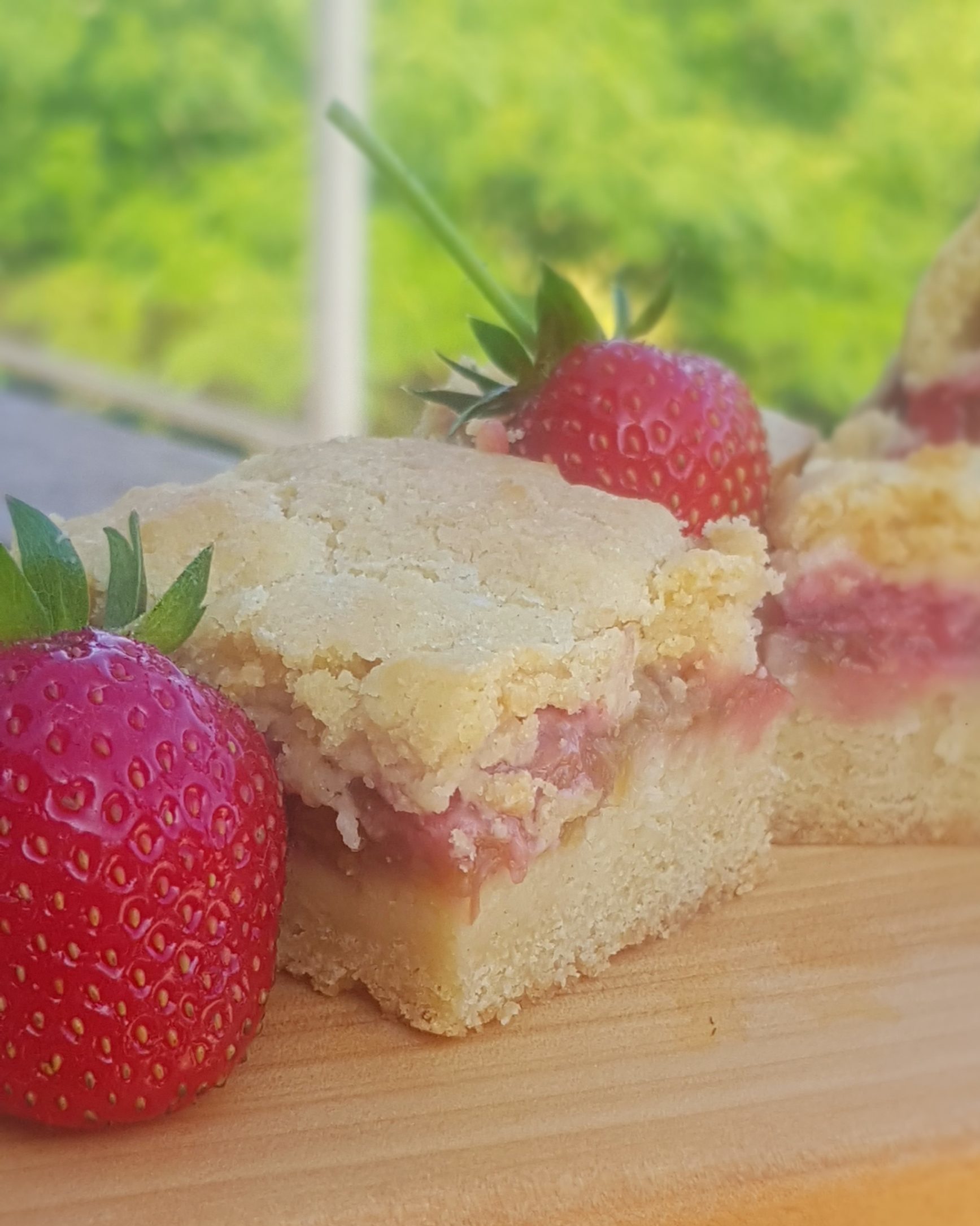 Strawberry & Rhubarb Shortcake Slice