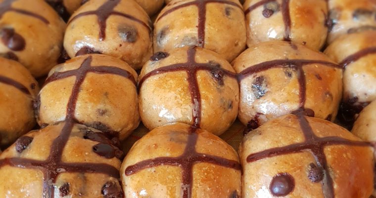 Mini chocolate chip hot cross buns